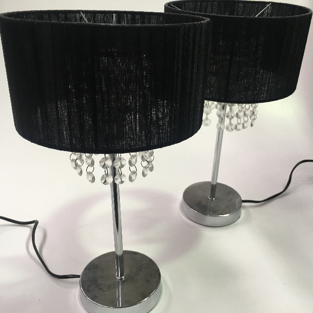 LAMP, Table Lamp (Contemp) - Black Organza Shade w Crystal Drops